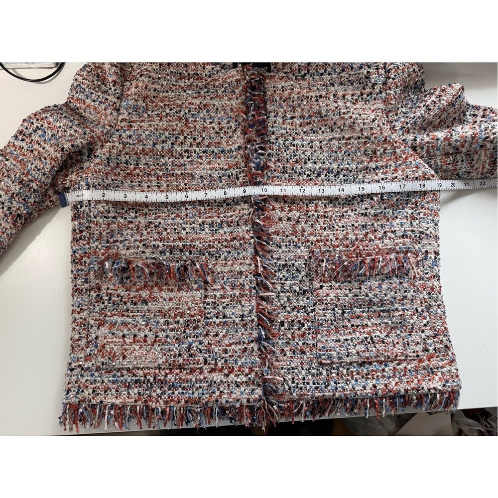 Juicy Couture Black Label Tweed Fringe Blazer Orange Blue Tan Small Luxury - Picture 10 of 12